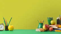 Back to school background with empty space in the middle. with apples 