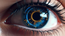 Technological bionic artificial eye after a futuristic transplant. AI Generative