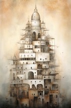 Biblical tower of Babel. Digital painting