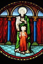 Stained Glass Church Window. Joseph and the Christ Child.