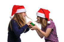 sisters fighting over a Christmas present 