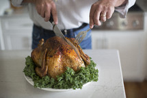 a man carving the Thanksgiving turkey 