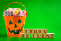 Trunk or Treat Sign with a Bucket of Candy