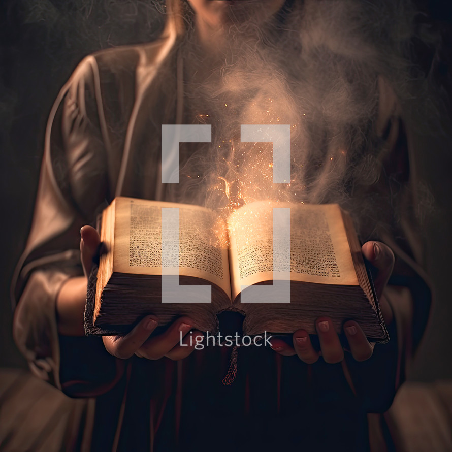 Bible with flames and smoke