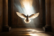 Winged dove, a representation of the New Testament Holy Spirit