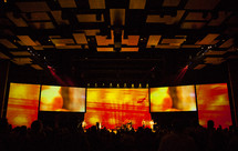 projection screens at a contemporary worship service