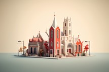 Church in retro style. 3d illustration of an old church.