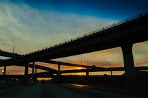 Freeway at sunset intersection transition bridge overpass