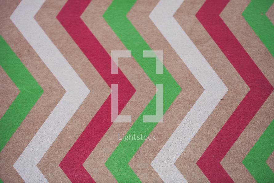 Chevron pattern of red, green and white.