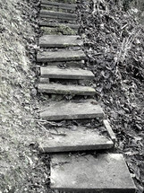 old weather-beaten stairway, 

stairs, weather, old, green, outdoor, leaves, plants, sloping, shifted, moss, stone, forest, hill, up, upstairs, difficult