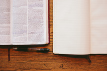 Bible, pen, and blank  journal