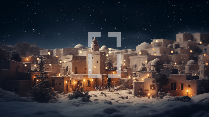 Night model of the little town of Bethlehem on Christmas. 