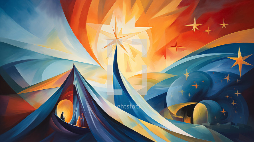 Abstract scene in Bethlehem with the Christmas star. 