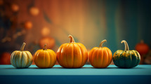 Fall pumpkins in a row on a fall background. 
