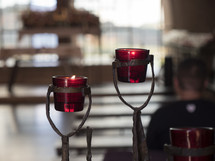 Close up of candles in a Christian chapel