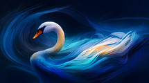 Abstract painting concept. Colorful artistic swan on lines and curves background. Animals.