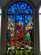 Jesus and the apostles stained glass window relief