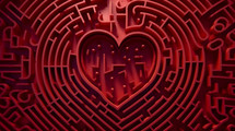 Close up of a red maze with a heart in the middle. 