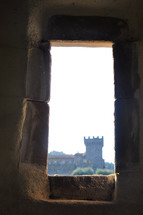 castle through a window