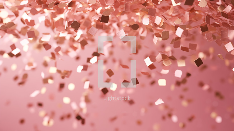 Square falling confetti on pink background. 