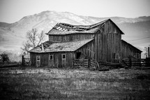 old barn in black and white 
