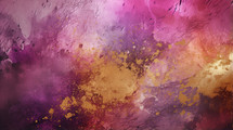 Purple magenta and gold textured painted background. 
