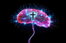 Christian Artificial Intelligence. Human brain with a cross.