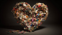 Heart shape made from old fabric trash and buttons. 