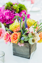 Flower arrangements as centerpieces colorful wood box