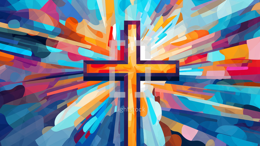 Colorful abstract cross Easter background.