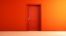 Single red square door on a red wall. 