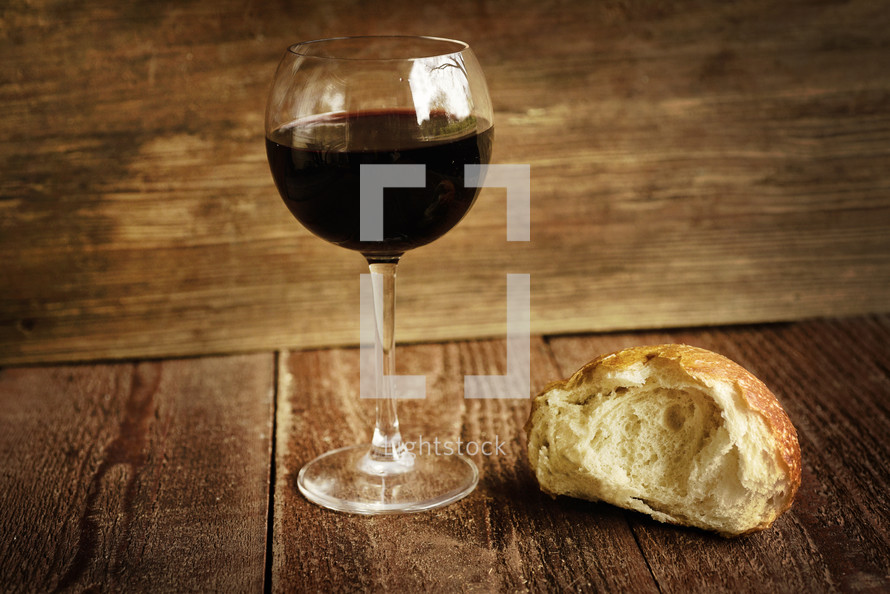 wine glass and bread loaf 