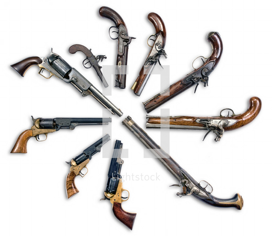 Antique gun collection made from 1780 to 1860.
