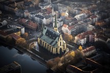 Aerial view of a Church in a city