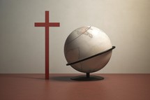 Wooden cross and earth globe