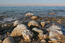 salt on rocks in the Dead Sea