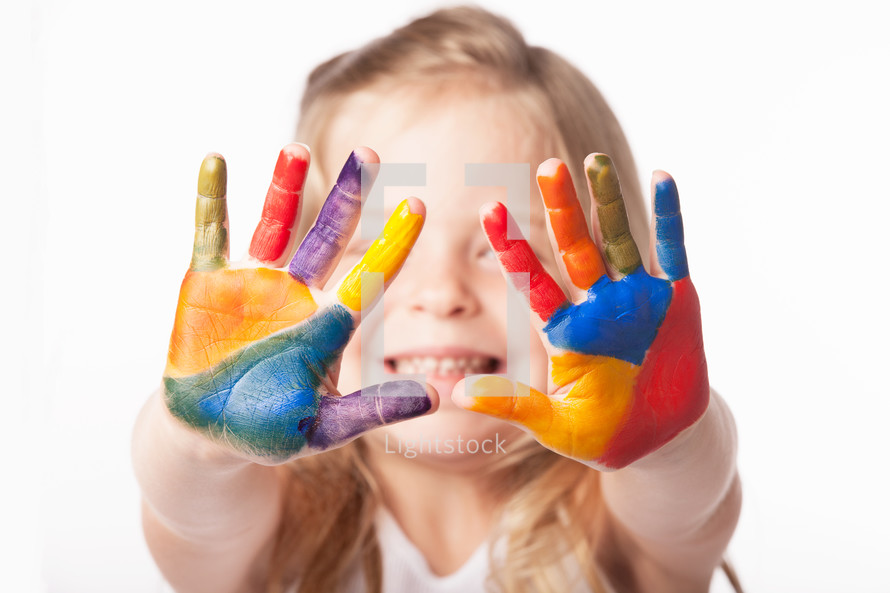 rainbow painted hands 