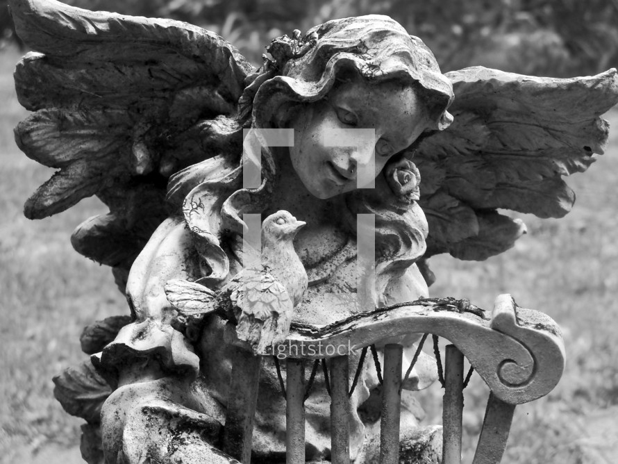 A statue of an Angel and a bird fellowship together at a pet cemetery reminding us that death is not the end or final chapter but a passing from this life to the eternal life where there is no more death, no more crying, no more sickness and no more pain. This photograph was taken at a pet cemetery, the first time I have ever seen one at it is an eye opening experience to see such love and devotion and sadness all in one place where dearly loved pets are departed but never forgotten. Scripture tells us that there are animals in Heaven and I cannot help but feel we will see our loved ones again not just human but our animal friends that Jesus loves and created for the purpose of helping us in this life. Many of us spend a lifetime grieving over our pets and lost loved ones but the good news is we will see them again in Heaven if we are saved and belong to Christ. 
