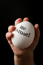 He arose on an egg in a hand 