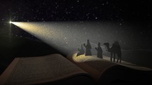 open Bible with wiremen under starlight 