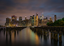Manhattan skyline and pier posts 