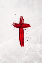Crucifix made of blood. Good friday. Easter holiday. Christian cross painted with blood on stone background. Passion, crucifixion of Jesus Christ. Gospel, salvation concept