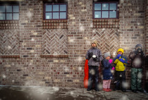 kids waiting outdoors in winter 