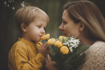 Mother and Son with Flowers