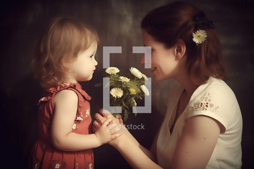 Girl Giving Mother Flowers
