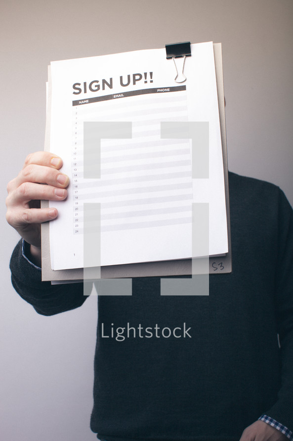 Sign up sheet on a clip board 