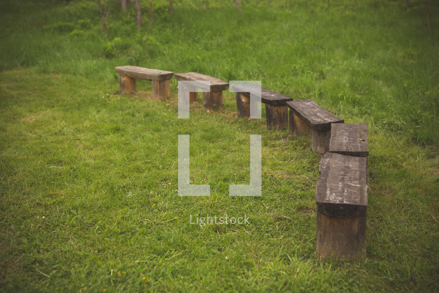 benches in a forest 