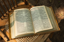 A Bible on a chair.