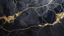 Kintsugi style background with black marble and gold. 