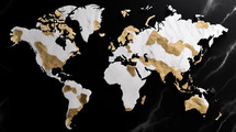 Kintsugi style world map on a black marble background. 
